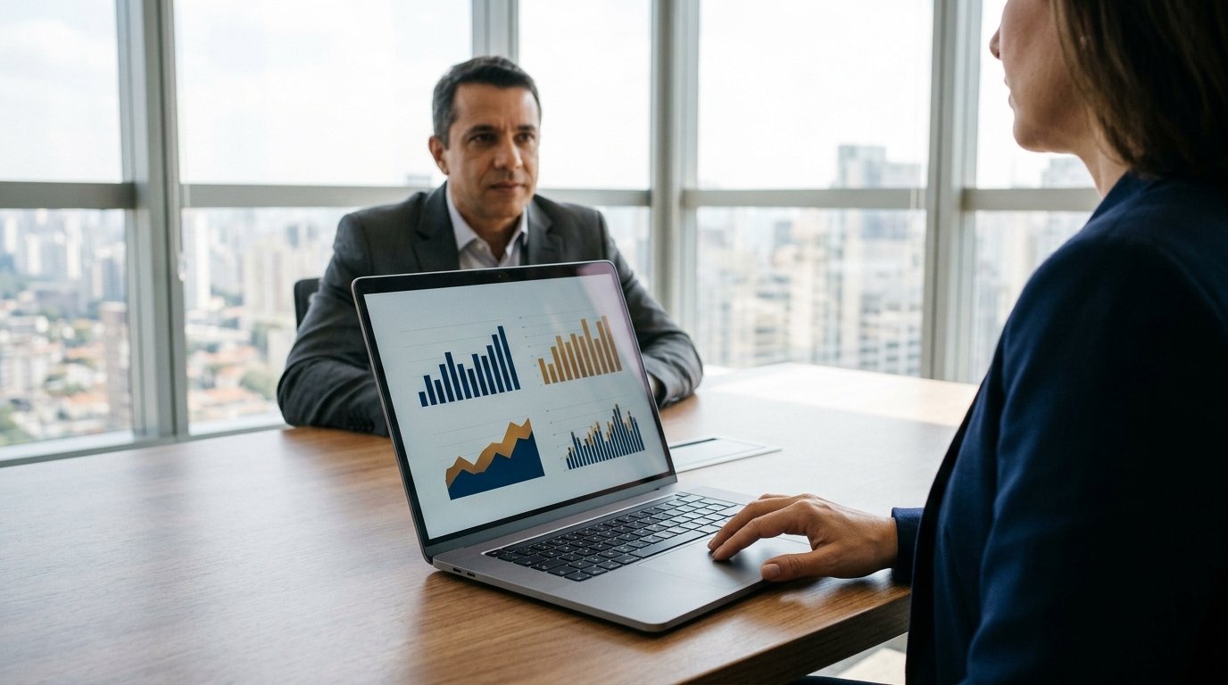 Liderança financeira e de tecnologia analisando previsibilidade orçamentária, TCO e FinOps na plataforma MovvaTech