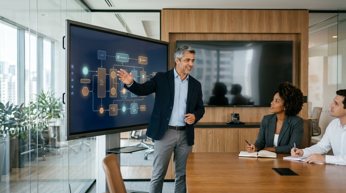 Engenheiro de soluções sênior conduzindo sessão técnica e dimensionamento de plataforma na MovvaTech